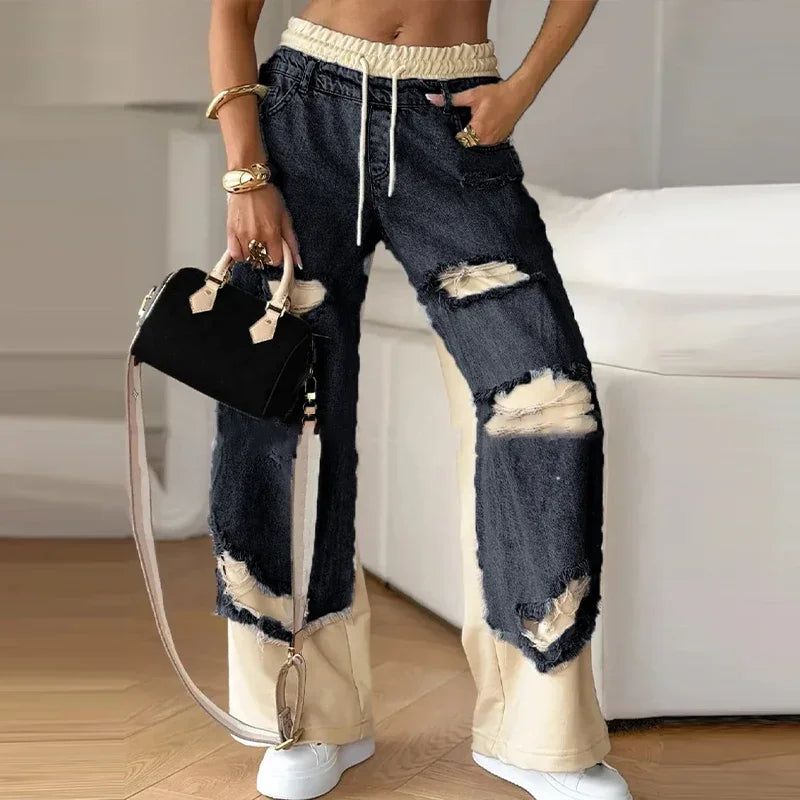 Monroe Two-Tone Distressed Pants