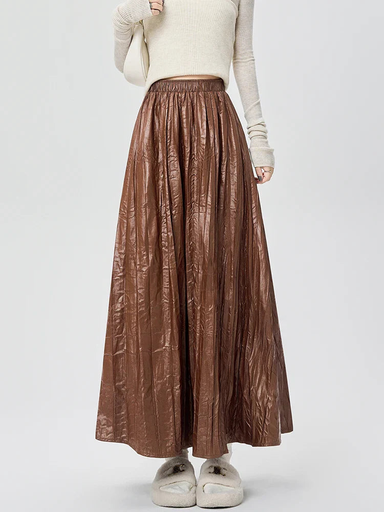 Amelia Crinkle Leather Maxi Skirt