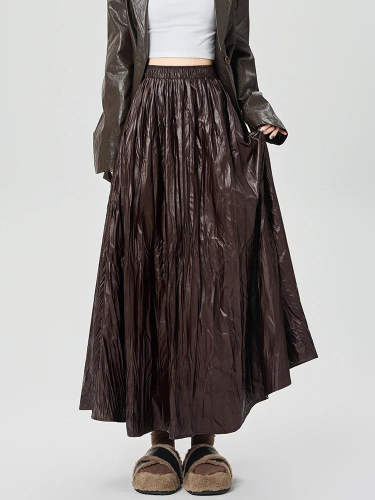 Amelia Crinkle Leather Maxi Skirt